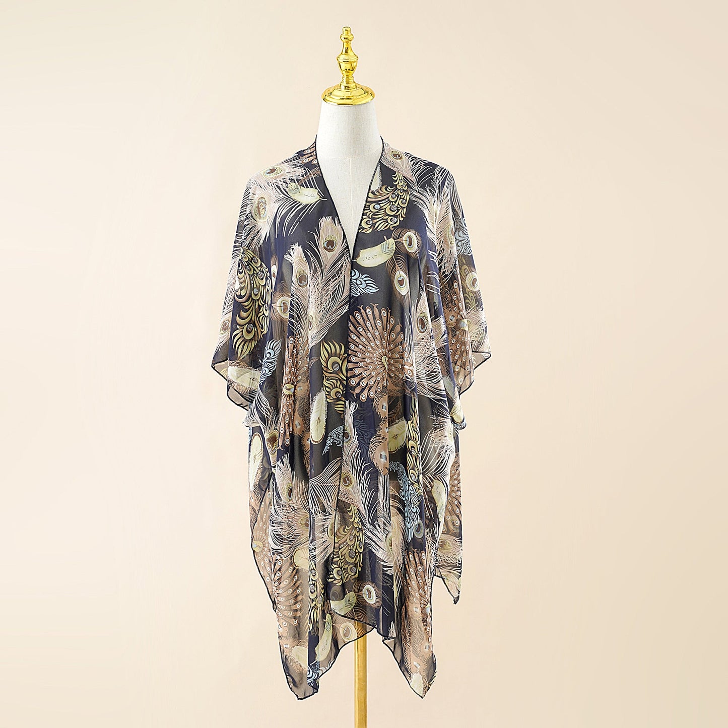 Spring Summer Peacock Open Screen Printing Pattern Shawl Sun Protection Sunshade Cardigan Coat