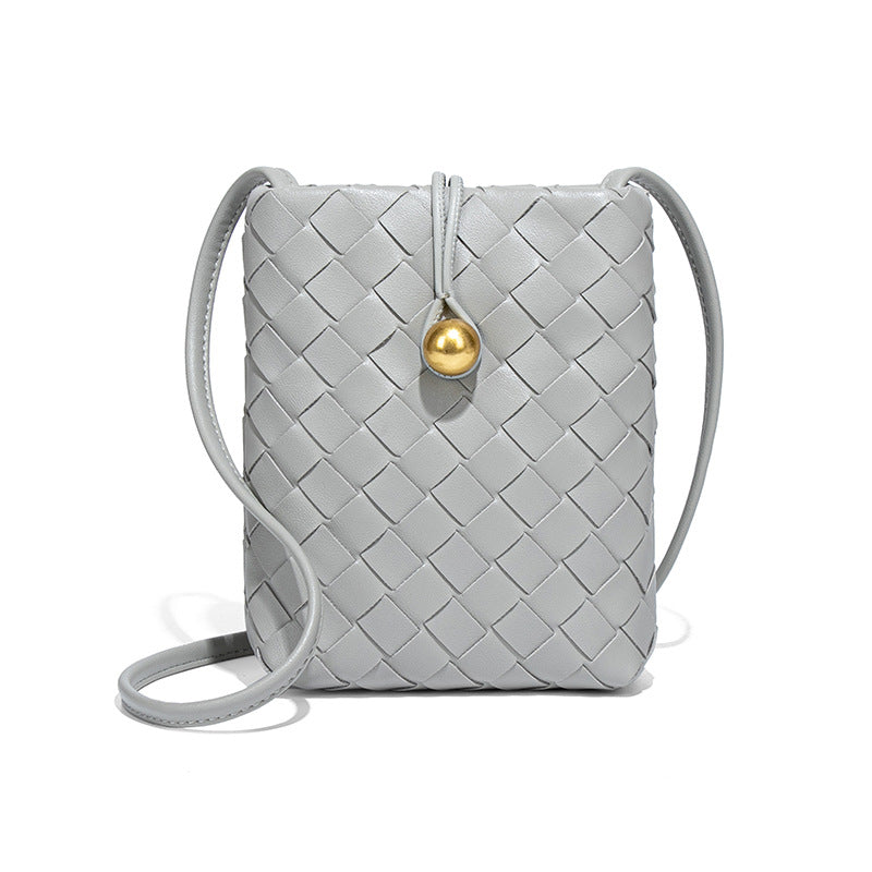 Soft Leather Bags Women Woven Handmade Bag Shoulder Messenger Bag Mini Phone Bag Casual All Matching Waist Bag