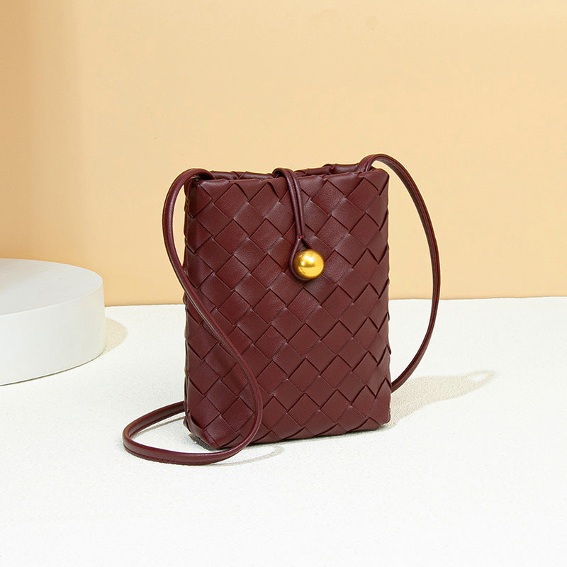 Soft Leather Bags Women Woven Handmade Bag Shoulder Messenger Bag Mini Phone Bag Casual All Matching Waist Bag