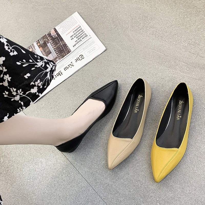 Flat shoes female 2021 early spring new pattern Sharp point Flat bottom comfort Doug shoes Internet celebrity Soft skin soft sole Versatile Ladle shoes tide