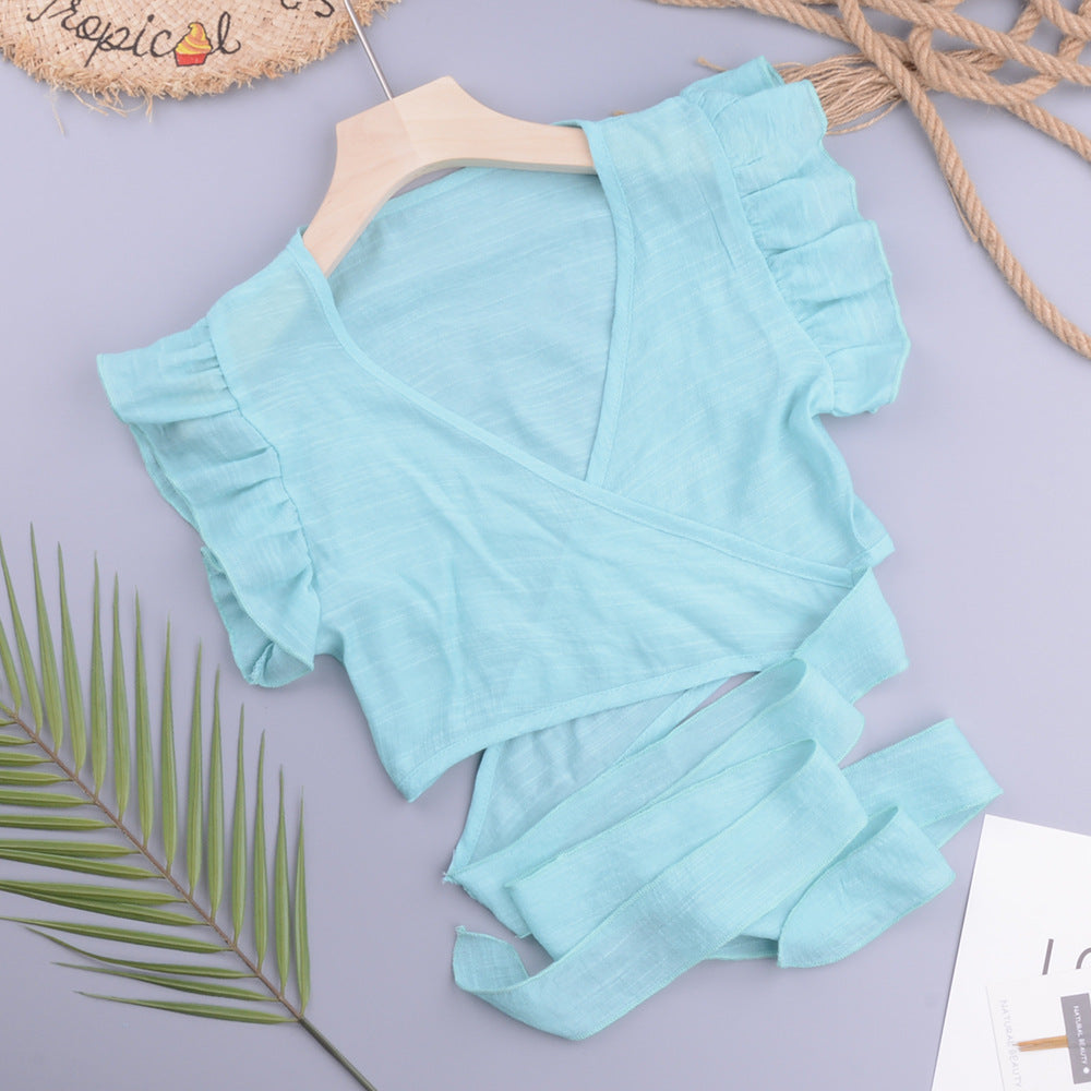 Sexy Vacation Beach Criss Cross Cardigan Wish Modern Avant-Garde Solid Color Slubbed Fabric Top Crochet