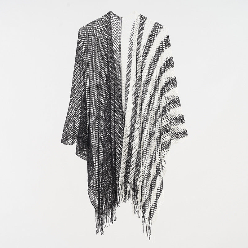 Sexy Mesh Sunscreen Striped Sunscreen Shawl Scarf Women Shawl