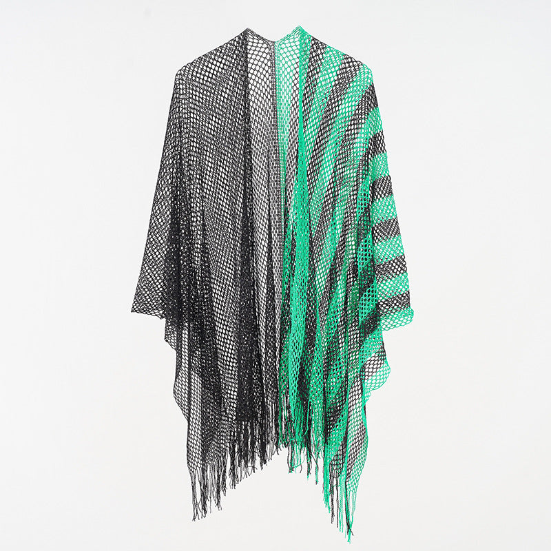 Sexy Mesh Sunscreen Striped Sunscreen Shawl Scarf Women Shawl