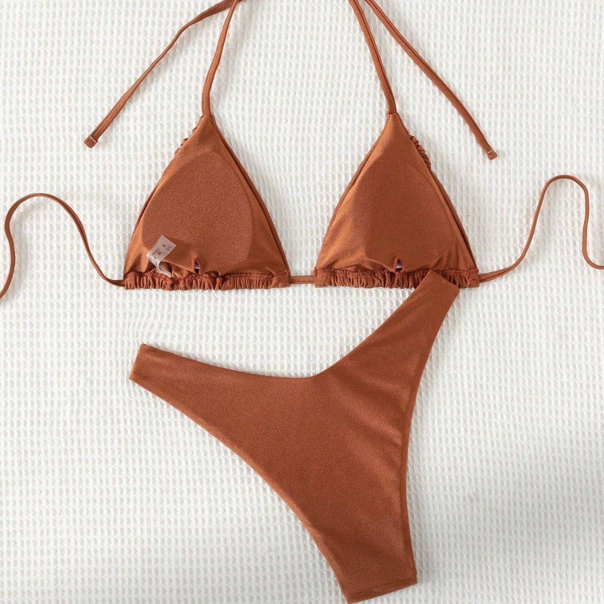 Swimsuit Solid Color Sexy High Leg Bikini Strap Halter Split Swimsuit for Women