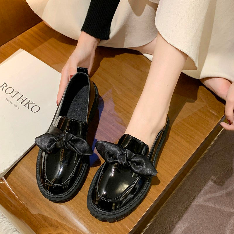 Small bow leather shoes female British style Korean version Versatile student 2023 new pattern Spring shoes Thick heel shoes
