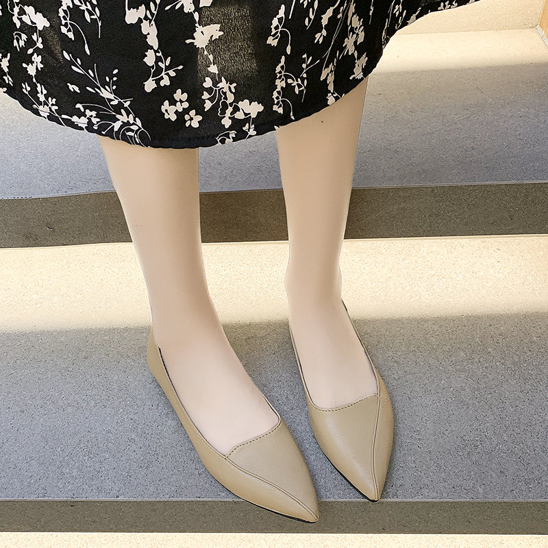 Flat shoes female 2021 early spring new pattern Sharp point Flat bottom comfort Doug shoes Internet celebrity Soft skin soft sole Versatile Ladle shoes tide