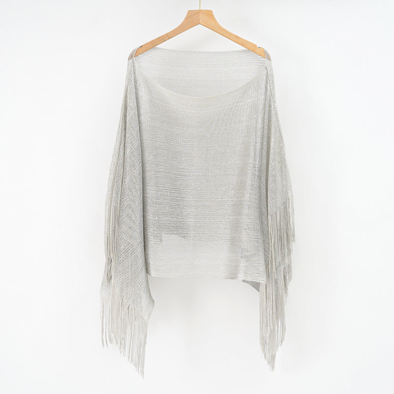 Summer Hollow Out Cutout Tassel Solid Color Blouse Shawl Tassel Scarf