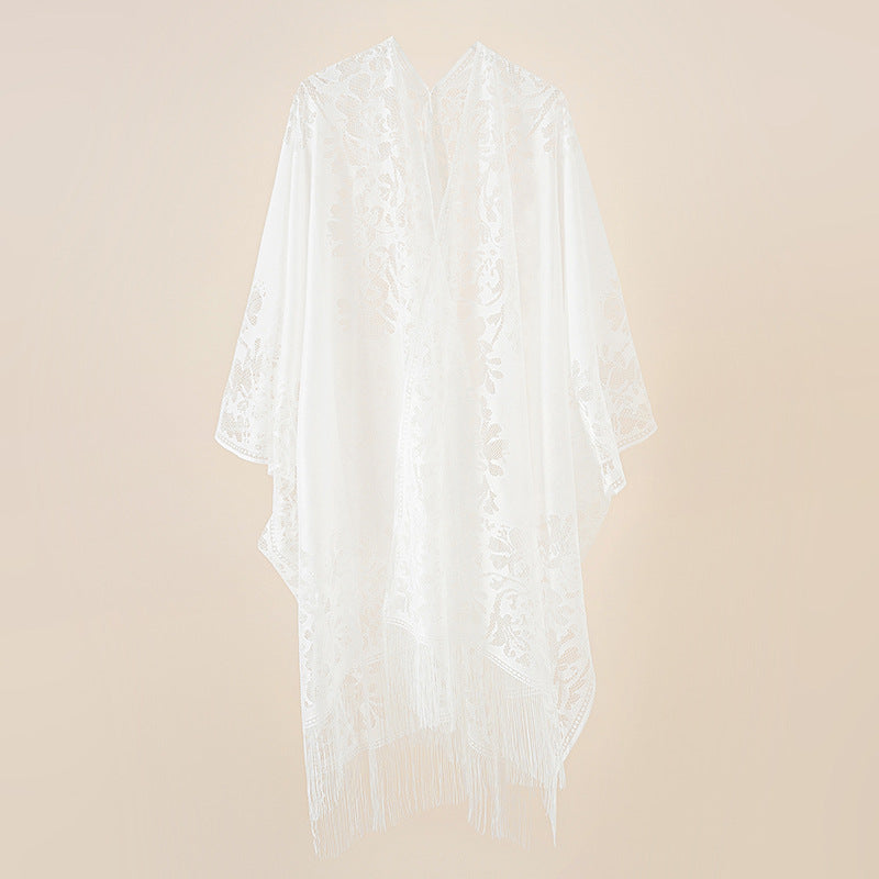 Lace Large Shawl Leaky Lace Cardigan Sun Protection Clothing Beach Cover Up Sun Protection Shawl