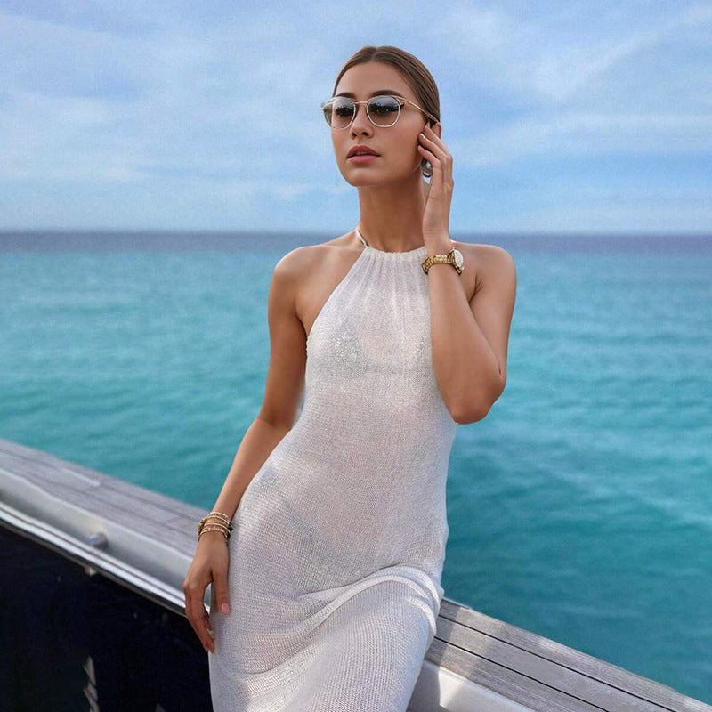 Double Sided High Slit Sling Beautiful Back Knitted Dress Beach Dress Women