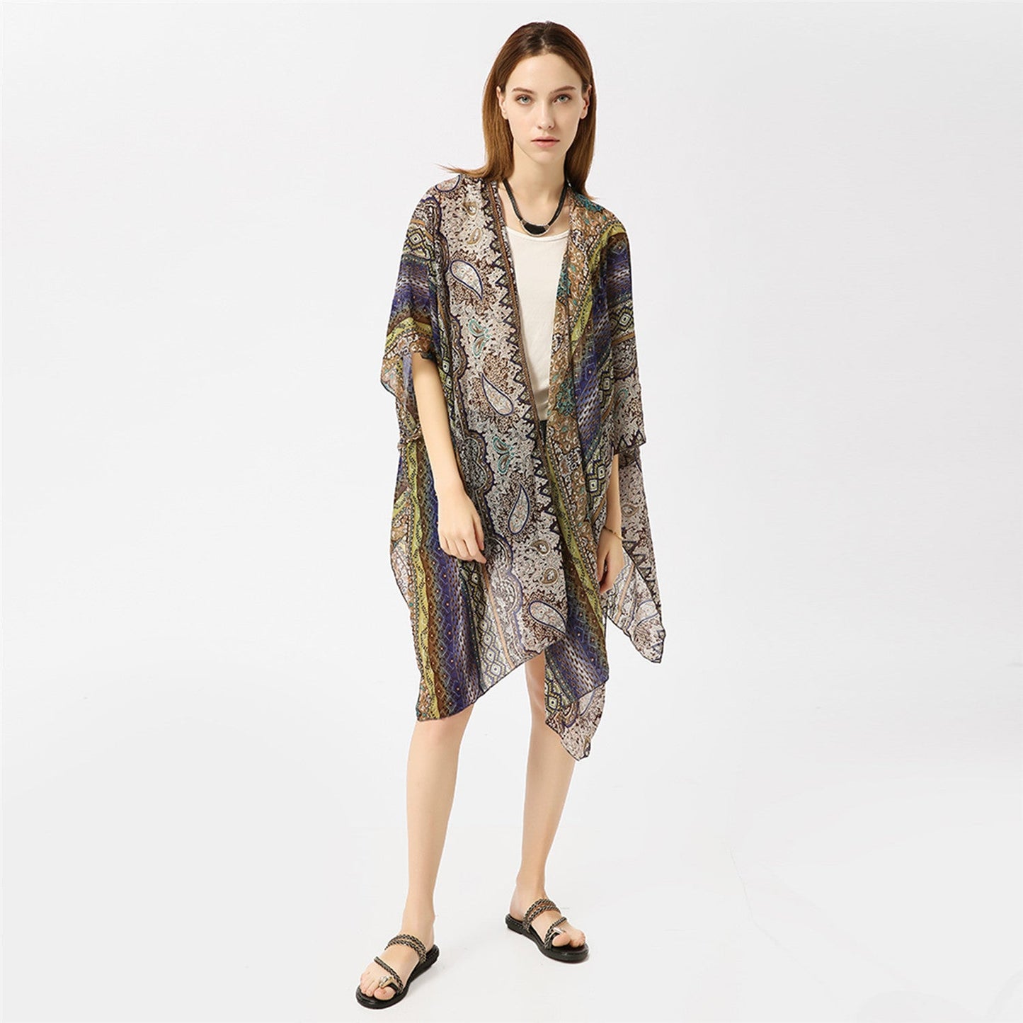 Spring Summer Paisley Pattern Kimono Cardigan Sun Protection Sun Shade Blouse