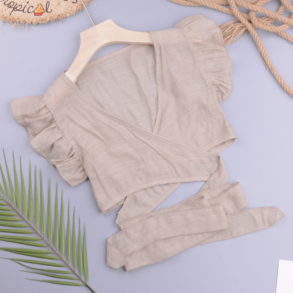 Sexy Vacation Beach Criss Cross Cardigan Wish Modern Avant-Garde Solid Color Slubbed Fabric Top Crochet