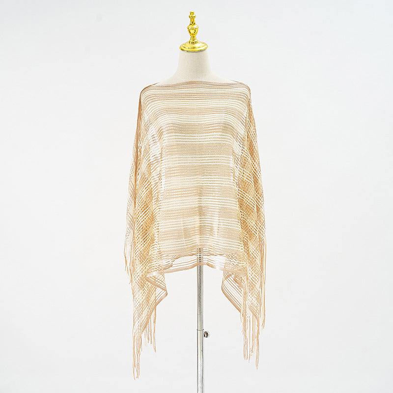 Sexy Mesh Sunscreen Striped Sunscreen Shawl Scarf Lady Shawl Towel