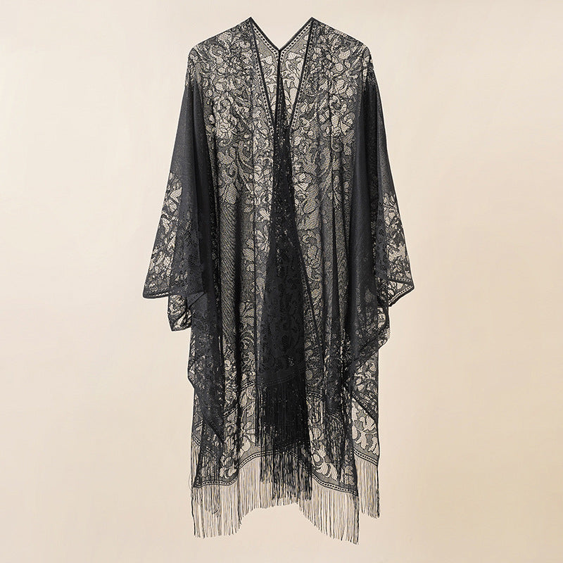 Lace Large Shawl Leaky Lace Cardigan Sun Protection Clothing Beach Cover Up Sun Protection Shawl