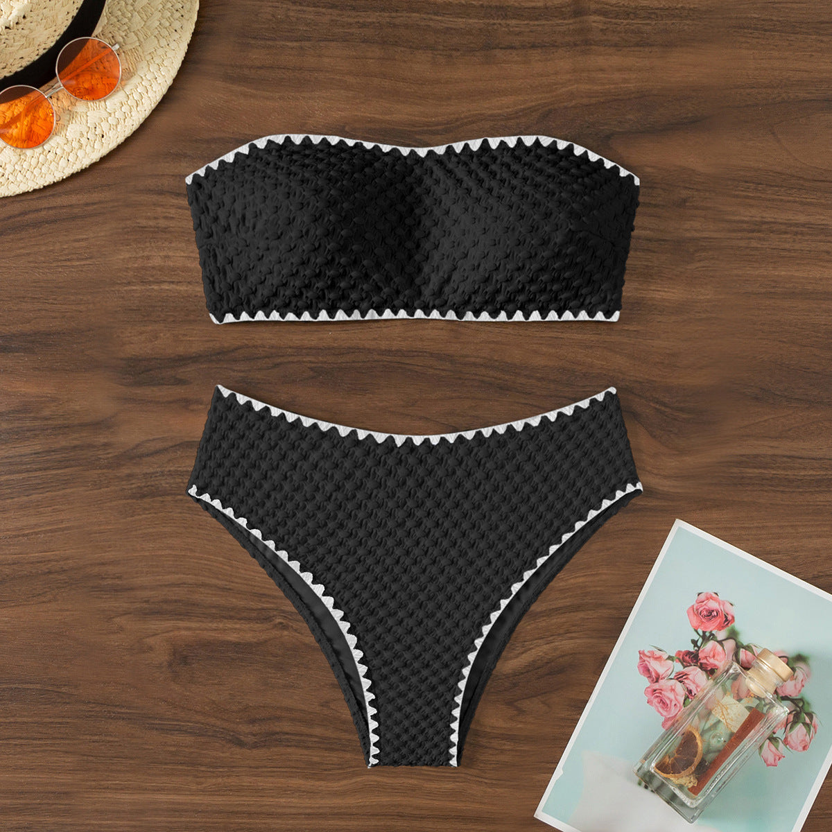 Swimwear Solid Color Bikini Sexy Tube Top Bikini Women Seperated Swimwear Lock High Waist