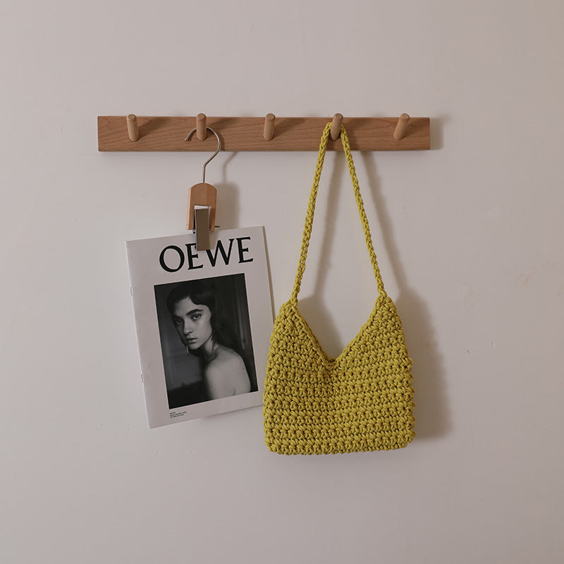 Single Shoulder Cotton Thread Woven Bag Solid Color Single Shoulder Women Bag Casual Underarm Bag Vacation Beach Bag