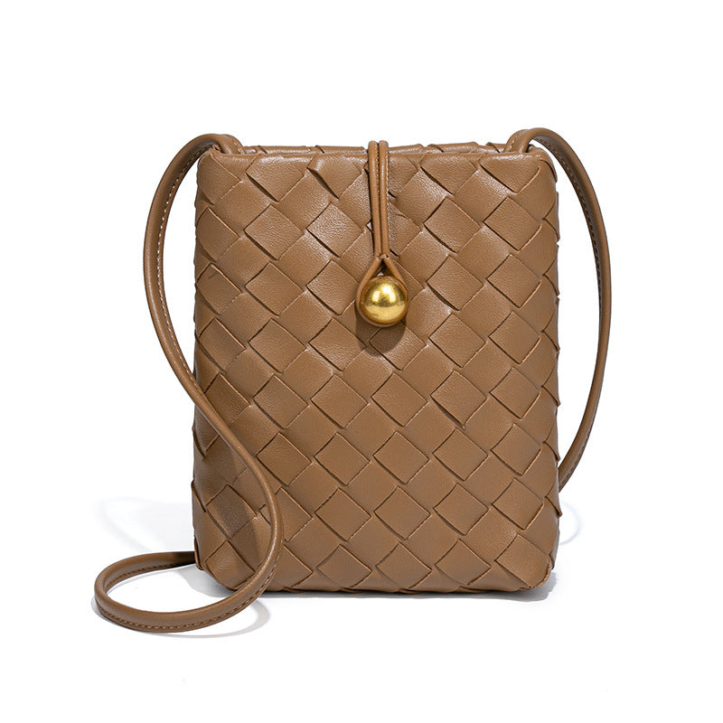 Soft Leather Bags Women Woven Handmade Bag Shoulder Messenger Bag Mini Phone Bag Casual All Matching Waist Bag