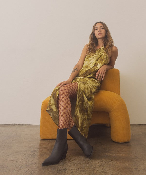 Leather ankle boots with square toe, stacked wooden block heel, side zipper closure, and slip-on style