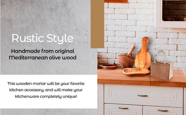 The olive wood rustic mortar and pestle-1 is a sturdy, natural-toned kitchen tool crafted from olive wood, showcasing unique grain patterns and a compact, traditional design for grinding herbs and spices.