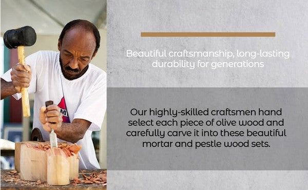 The olive wood rustic mortar and pestle-1 is a sturdy, natural-toned kitchen tool crafted from olive wood, showcasing unique grain patterns and a compact, traditional design for grinding herbs and spices.