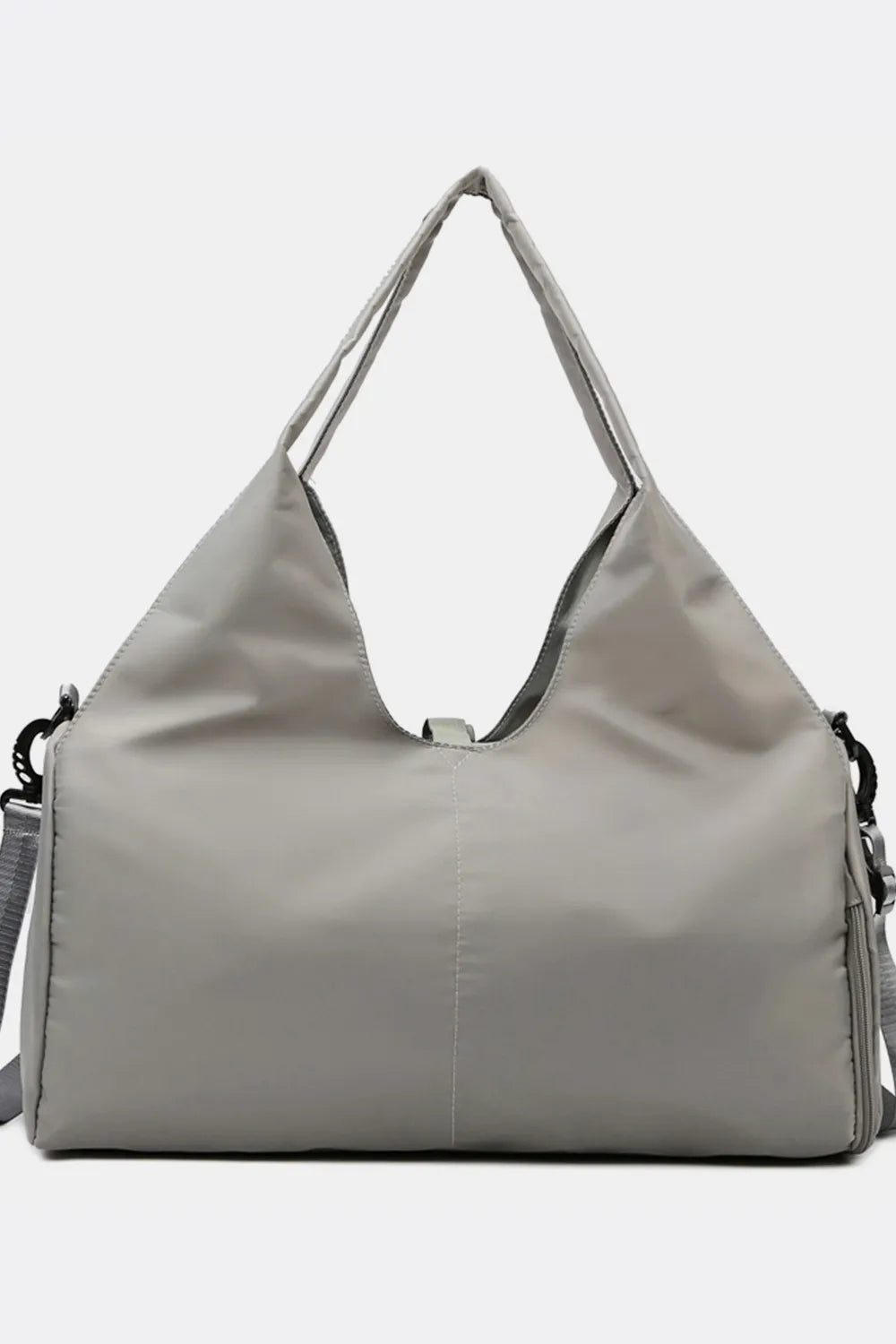 Light gray tote bag with long handles and a detachable shoulder strap, featuring a minimalist design and wide top opening. Versatile and modern—ideal for everyday use.