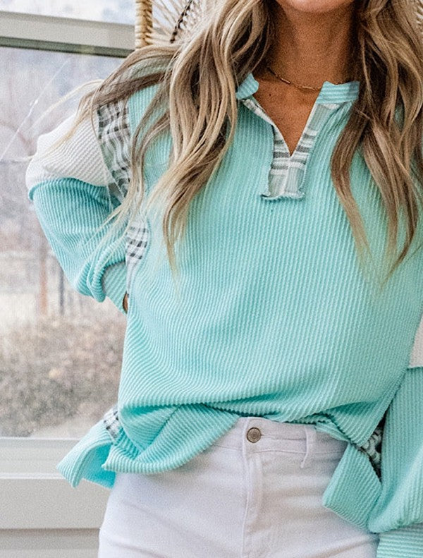 Plaid patchwork design offers a playful, modern look.