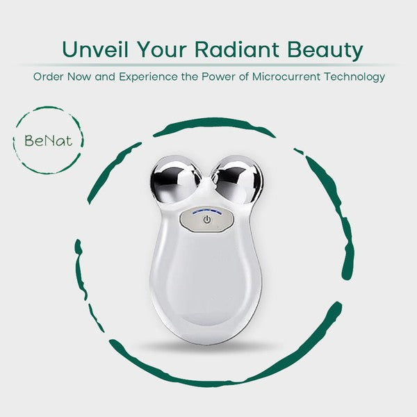 Handheld microcurrent facial toning device with dual metal probes for facial lifting and toning.