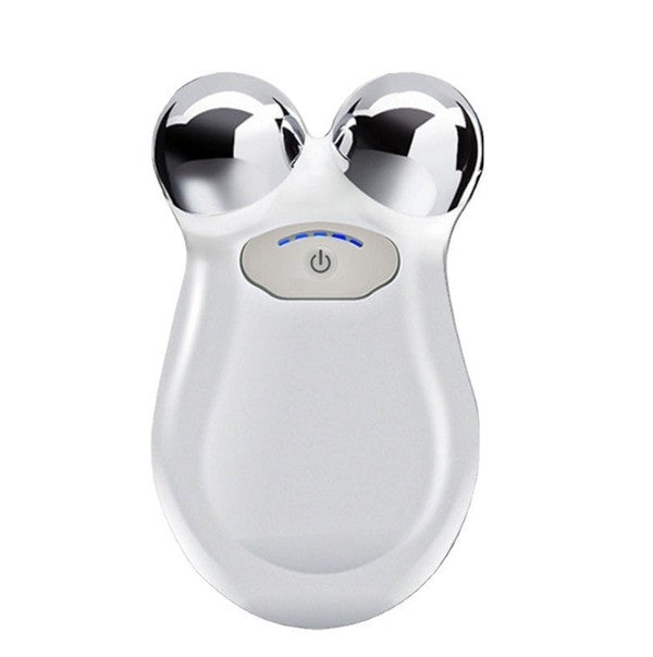 Handheld microcurrent facial toning device with dual metal probes for facial lifting and toning.