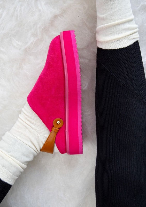 Casual slip-on sneakers featuring upper chunky platform sole, and back pull-tab for easy entry