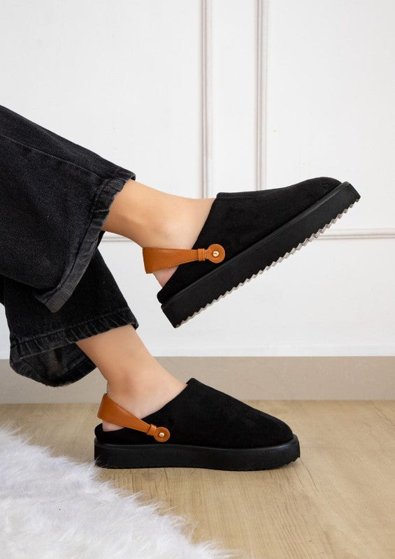 Casual slip-on sneakers featuring upper chunky platform sole, and back pull-tab for easy entry