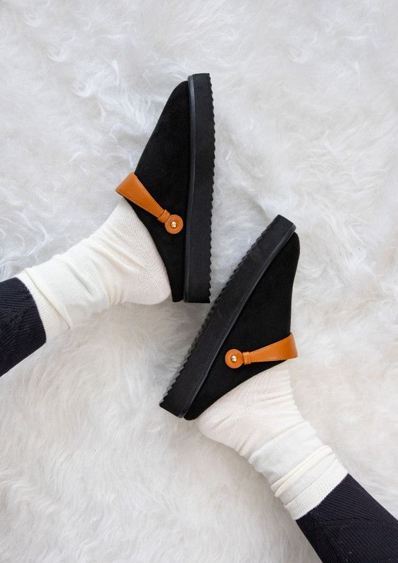 Casual slip-on sneakers featuring upper chunky platform sole, and back pull-tab for easy entry