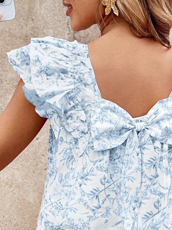 Soft-blue floral print for a feminine, spring-ready look.