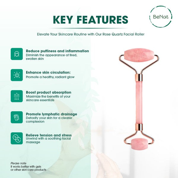 Rose Quartz Facial Roller with dual-ended design for facial massage and skincare enhancement