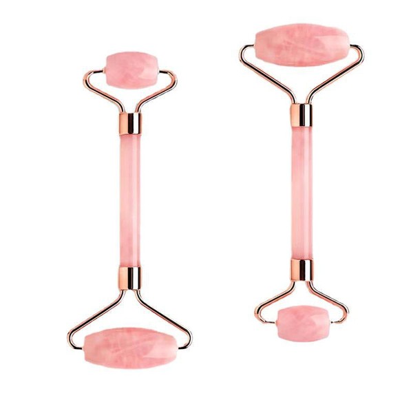Rose Quartz Facial Roller with dual-ended design for facial massage and skincare enhancement