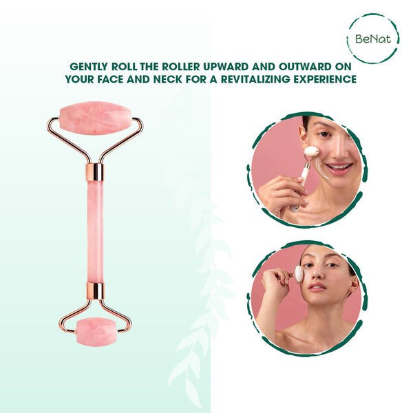 Rose Quartz Facial Roller with dual-ended design for facial massage and skincare enhancement