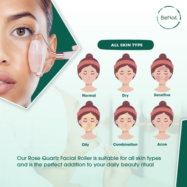 Rose Quartz Facial Roller with dual-ended design for facial massage and skincare enhancement