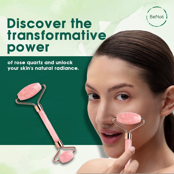 Rose Quartz Facial Roller with dual-ended design for facial massage and skincare enhancement