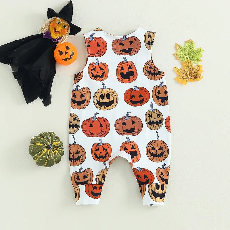 2023-06-25 Lioraitiin 0-18M Baby Girls Boys Rompers Halloween Clothes Pumpkin Print Crew Neck Sleeveless Newborn Jumpsuits