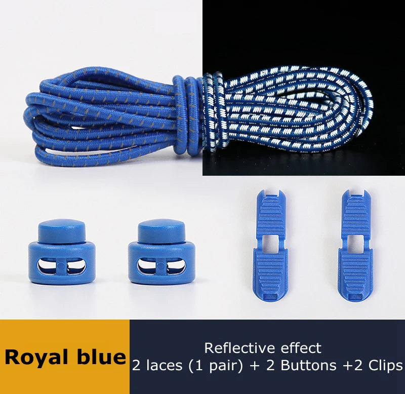 1 Pair Elastic Shoelaces Reflective Push The Spring Lock No Tie Shoe Laces Used For Sneakers Hiking Shoes Lazy Lace Round
