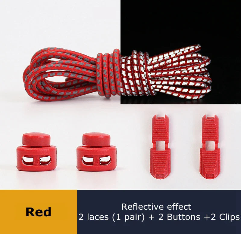 1 Pair Elastic Shoelaces Reflective Push The Spring Lock No Tie Shoe Laces Used For Sneakers Hiking Shoes Lazy Lace Round