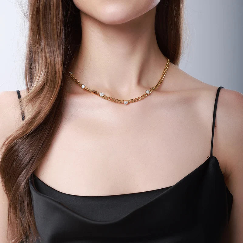Punk Cuban Chain Heart Necklace For Women Hip Pop Stainless Steel Choker Fashion Wedding Party Jewelry Gift