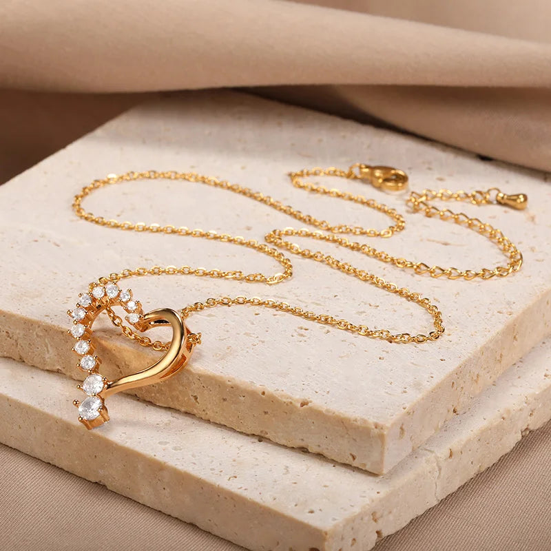 Punk Cuban Chain Heart Necklace For Women Hip Pop Stainless Steel Choker Fashion Wedding Party Jewelry Gift