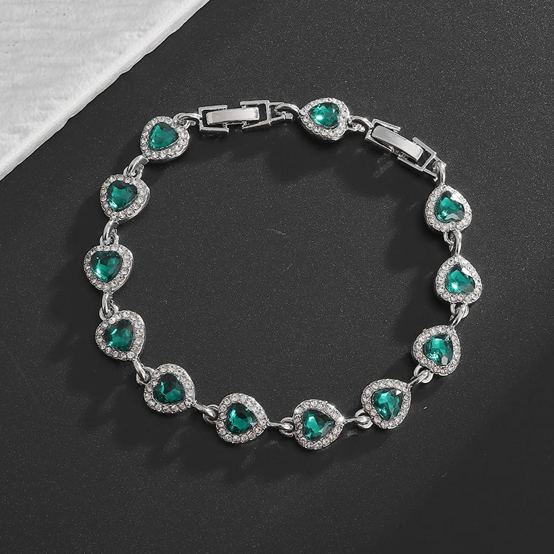 Exquisite Shiny Heart Shaped Zircon Bracelet Women Fashion Elegant Wedding Party Jewelry Girls Gift