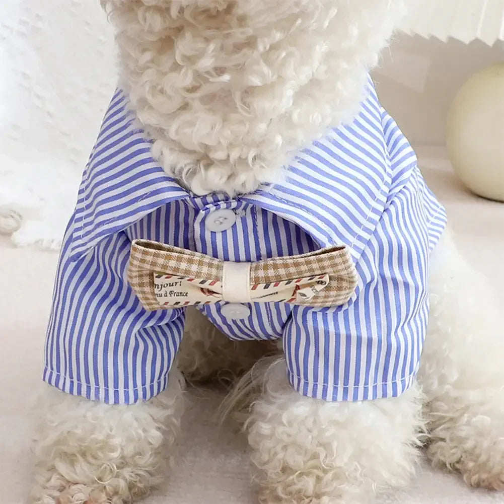 2024 Dog Clothes Bowknot Striped Shirts for Dogs Clothing Cat Small Thin Summer Blue Fashion Boy Girl Chihuahua Pet Products