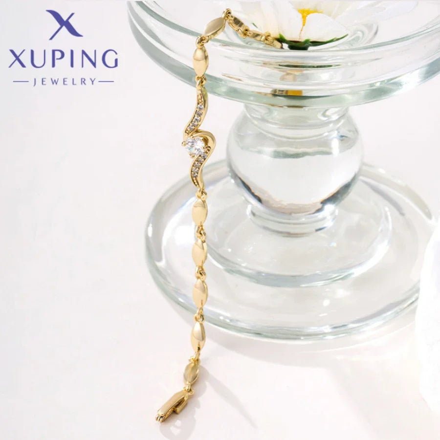 Xuping Jewelry Trendy Exquisite Elegant Simple Shape Women's Bracelet Light Gold Color Birthday Christmas Gifts X000925255