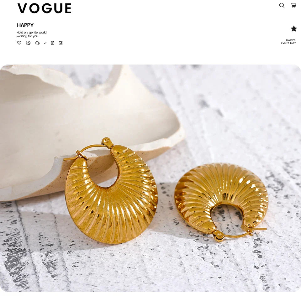 Yhpup 30mm Round Metal Hollow Chunky Hoop Earrings for Women Gold Color Stainless Steel Statement Fashion Jewelry Waterproof