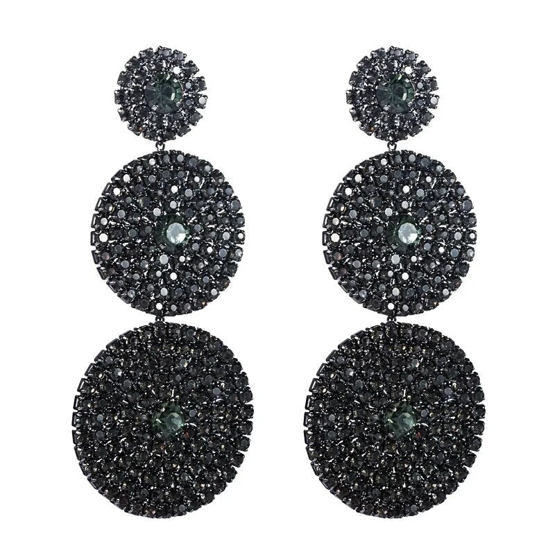 European Exaggerated Multi-layer Round Drop Earrings Women Shiny Rhinestone Geometric Dangle Earrings Party Jewelry Gifts
