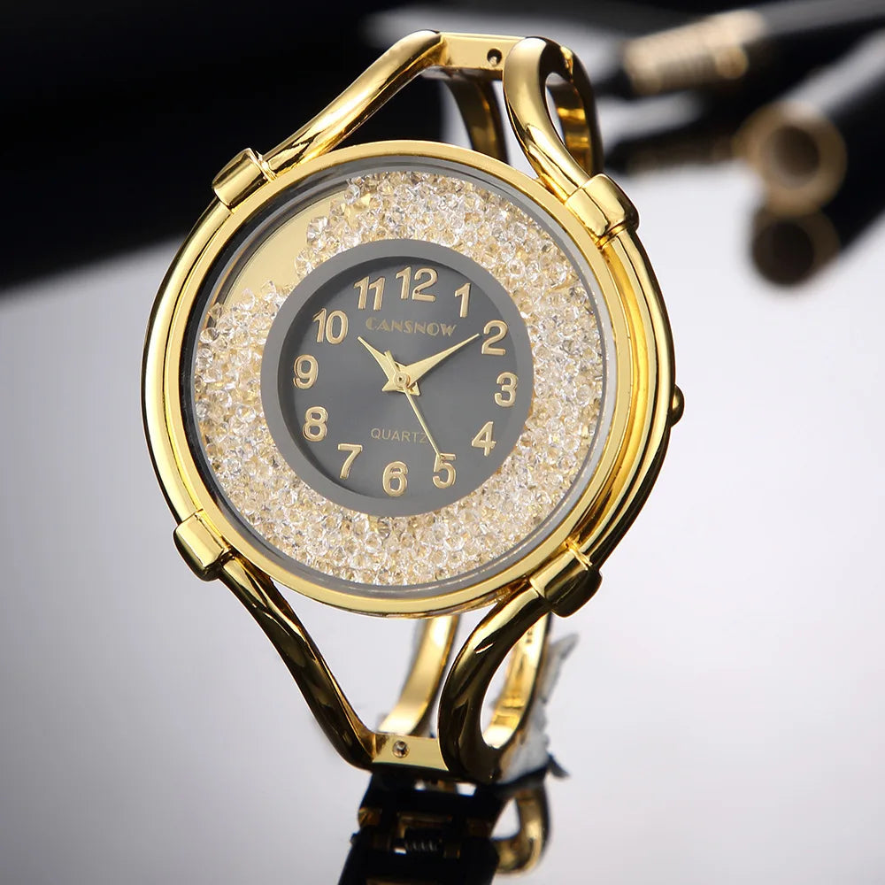 Women'S Watches Gold Diamond Quartz Bracelet Wrist Watch Big Dial Ladies Clock Stainless Steel Reloj Mujer Gift For Girlfriend