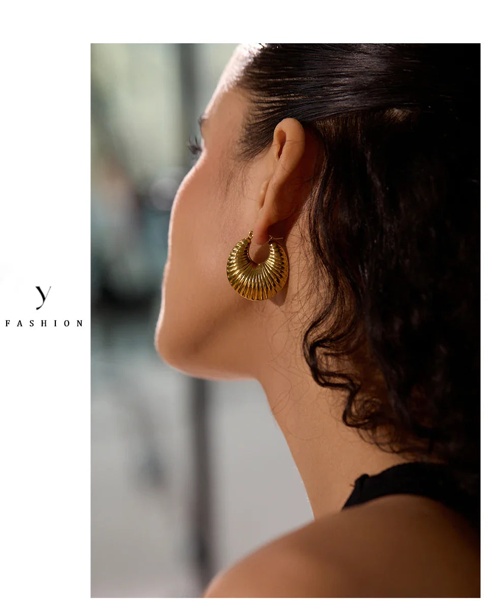 Yhpup 30mm Round Metal Hollow Chunky Hoop Earrings for Women Gold Color Stainless Steel Statement Fashion Jewelry Waterproof