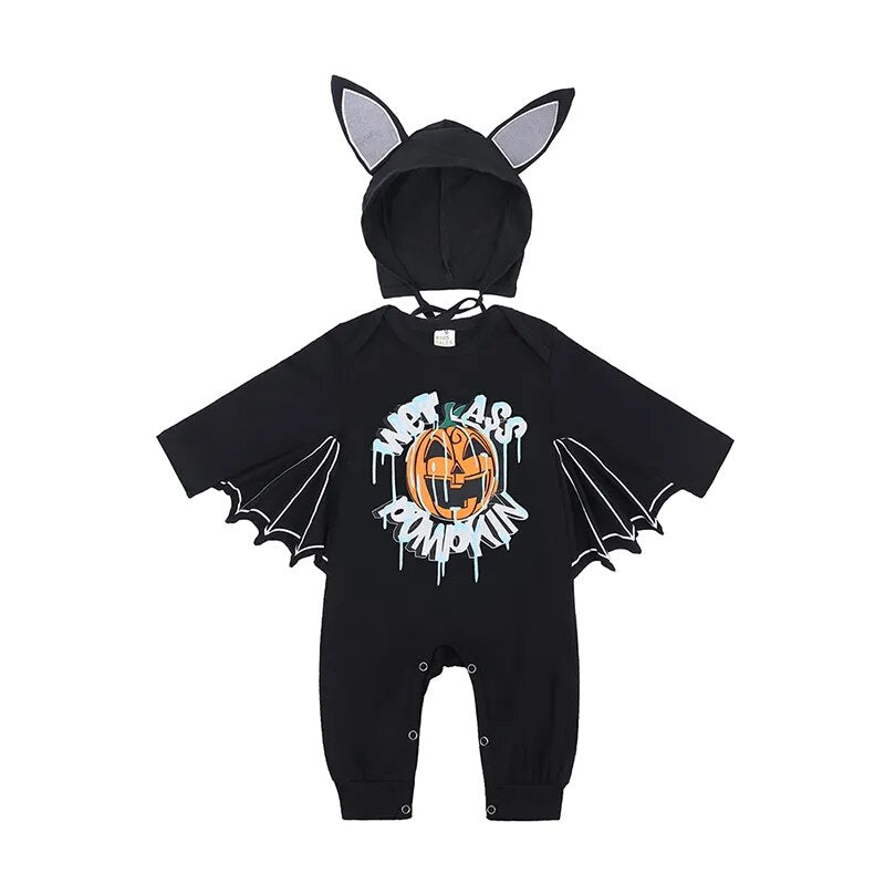 2023 Baby Halloween Cosplay Costume Solid Print Hat+Romper Bag Bone Pumpkin Bodysuit Gift Boy Girl Disguise Vampire Clothes