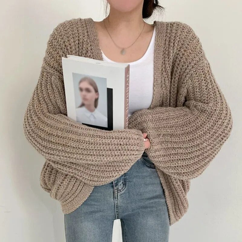 Y2k Cardigan Sweater Women Vintage Harajuku Lantern Sleeve Sweater Casual Korean Fall Streetwear Tops Coat Chic Lazy Wind